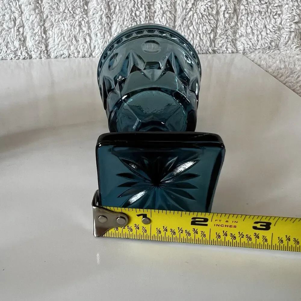 Indiana Glass Colony Park Lane Teal Blue Goblet Glass 4 1/2” Tall Vintage Set 4